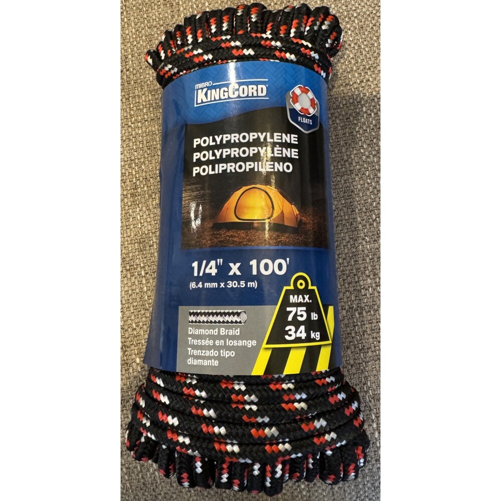 New Mibro KingCord 1/4" x 100 Feet Red/Black Diamond Braid